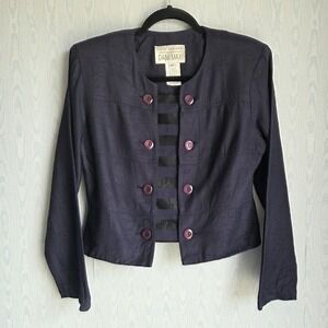 Vtg Womens 10 Lois Snyder Dani Max Blazer‎ Nautical Preppy Academia Navy Black